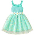 thumbnail image 1 of IPIO Girls’ Mint Green 3D Daisy Appliqué Tulle Princess Dress with Ruffle Straps, 1 of 7