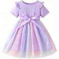 thumbnail image 1 of IPIO Girls Sparkly Star Tulle Princess Dress, Rainbow Birthday Party Dress with Bow and Short Sleeves, 1 of 5