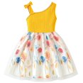 thumbnail image 1 of IPIO Girls’ Yellow One-Shoulder Party Dress with Bow Detail, Ribbed Bodice and Multicolor Rose-Print Tulle Skirt, 1 of 8