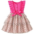 thumbnail image 1 of IPIO Hot Pink Dress for Girls, Polka Dot Tiered Tulle Skirt with Ruffle Shoulders and Bow for Birthday Party, 1 of 7