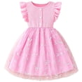 thumbnail image 1 of IPIO Pink Butterfly Dress for Girls, Shimmer Tulle A-Line Outfit with Flutter Sleeves for Birthday Wedding Party, 1 of 6