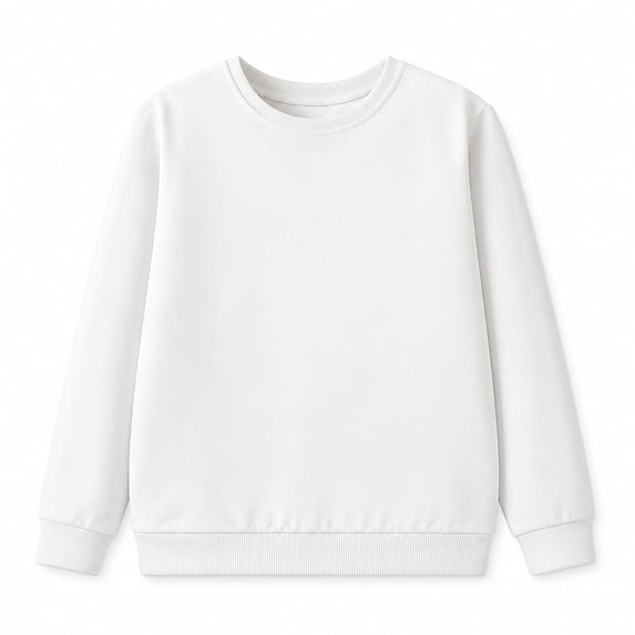 IPIO Youth Boys and Girls Cotton Crewneck Sweatshirt, Plain Pullover, White, Size 150
