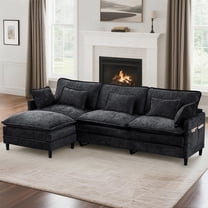 IPKIG 110.6-Inch Cloud Sectional Sofa, L-Shaped Convertible Couch w/ Ottoman & Deep Seating, Dual-Layer Cushions & Chenille Fabric, Black