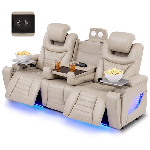 IPKIG 3-Seater Power Reclining Sofa, Loveseat with Flip-Up Backrest and Power Headrests & Zero-Wall Design & Read Light