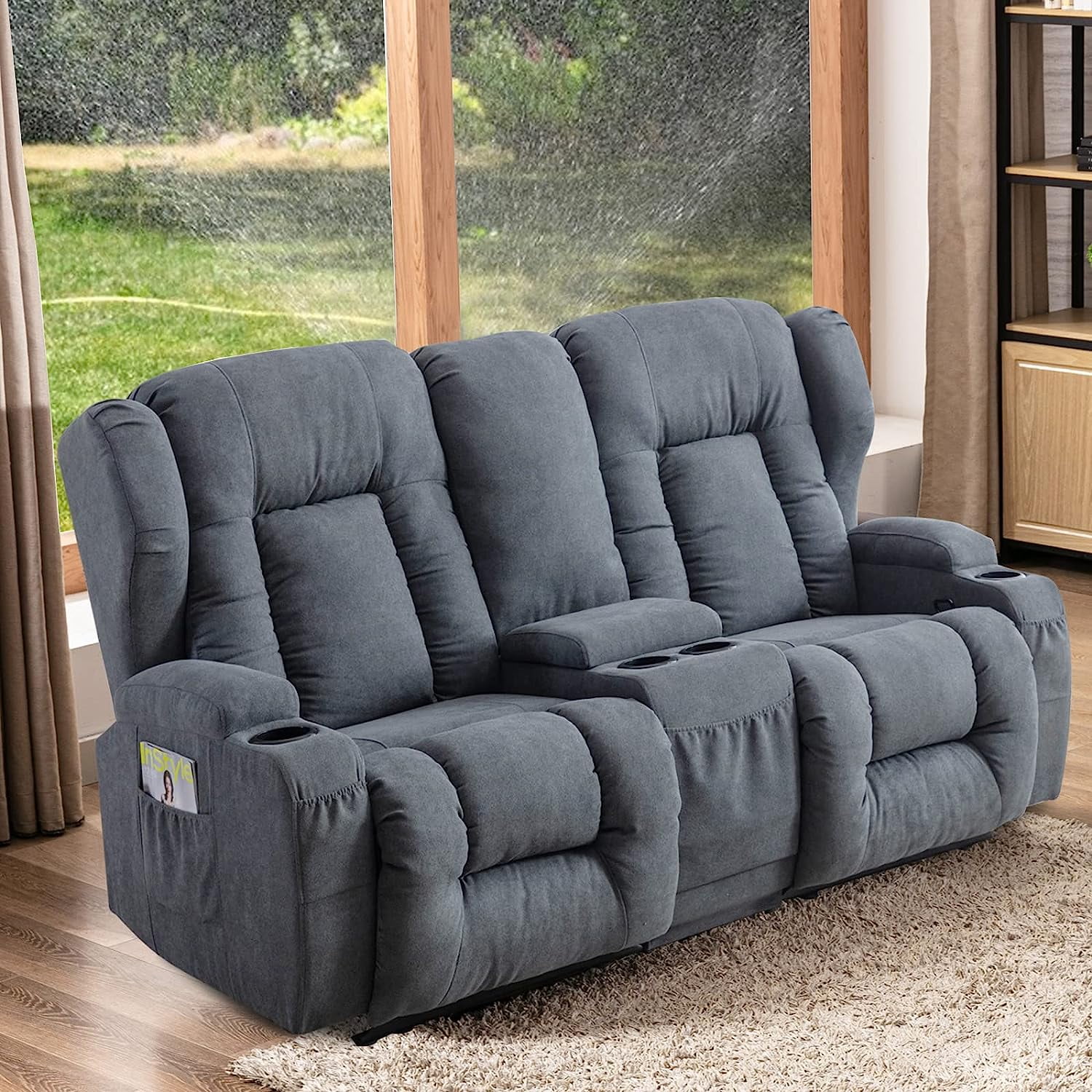 IPKIG 67" RV Loveseat Recliner Wall Hugger Double Recliner RV Sofa with Console Faux Leather