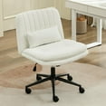 thumbnail image 1 of IPKIG Criss Cross Chair, Small Office Computer Desk Chair with Wheels and Lumbar Pillow, Comfy Adjustable Armless Vanity Rolling Swivel Task Chair (Chenille, White), 1 of 14