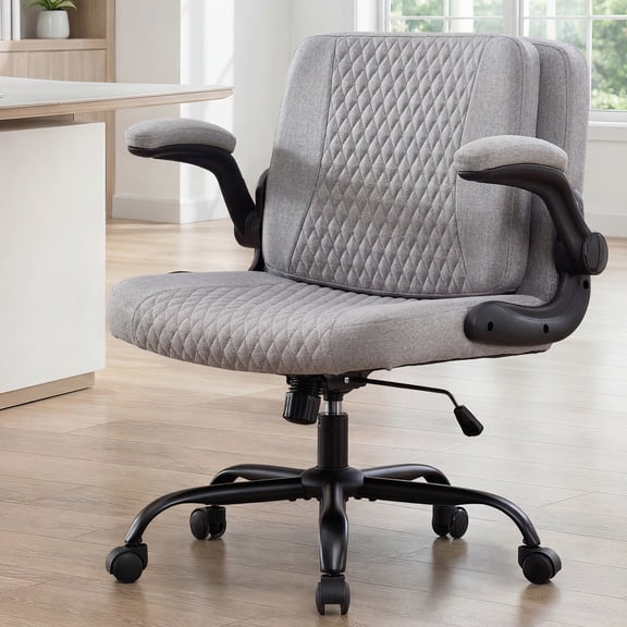 IPKIG Criss Cross Chair with Flip-Up Arms & Backrest, Ergonomic Cross-Legged Swivel Office Desk Chair, Adjustable Height, Gray Linen