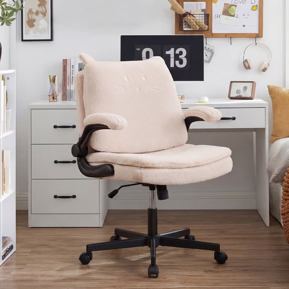 IPKIG Criss Cross Office Chair with Flip Backrest, Double-Layer Cushion, 30" Extra Wide Seat, Adjustable Height & Arms for Home Office Vanity, Beige