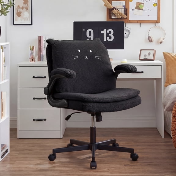 IPKIG Criss Cross Office Chair with Flip Backrest, Double-Layer Cushion, 30" Extra Wide Seat, Adjustable Height & Arms for Home Office Vanity, Black