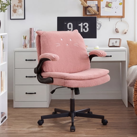 IPKIG Criss Cross Office Chair with Flip Backrest, Double-Layer Cushion, 30" Extra Wide Seat, Adjustable Height & Arms for Home Office Vanity, Pink