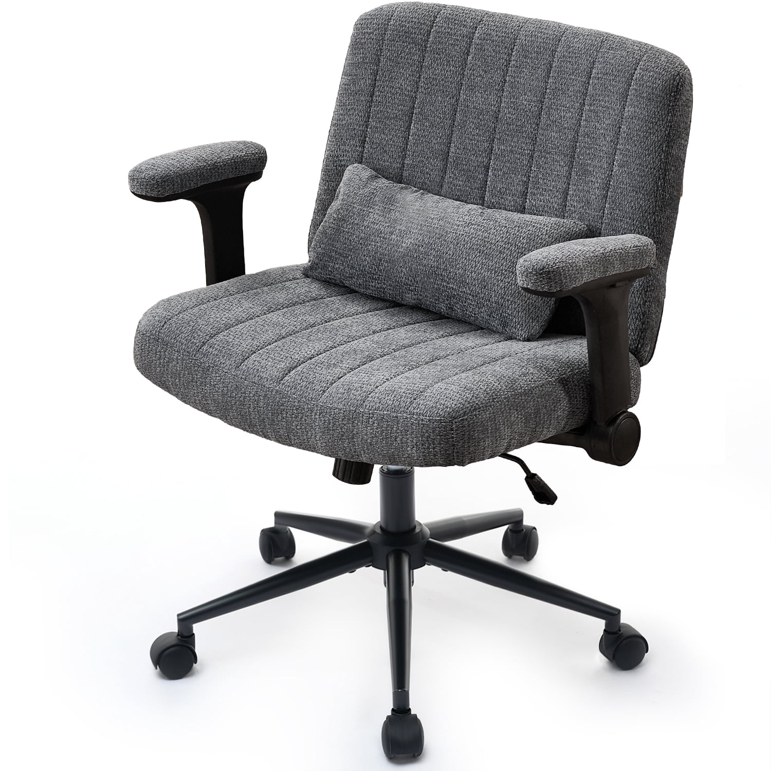IPKIG Ergonomic Office Chair with Wheels and Flip-Up Arms, Wide Seat Swivel Desk Chair for Home Office, Computer, Vanity, Chenille Dark Gray