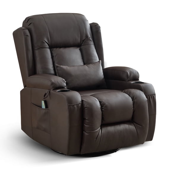 IPKIG Faux Leather Rocking Recliners with Massage and Heat, Brown