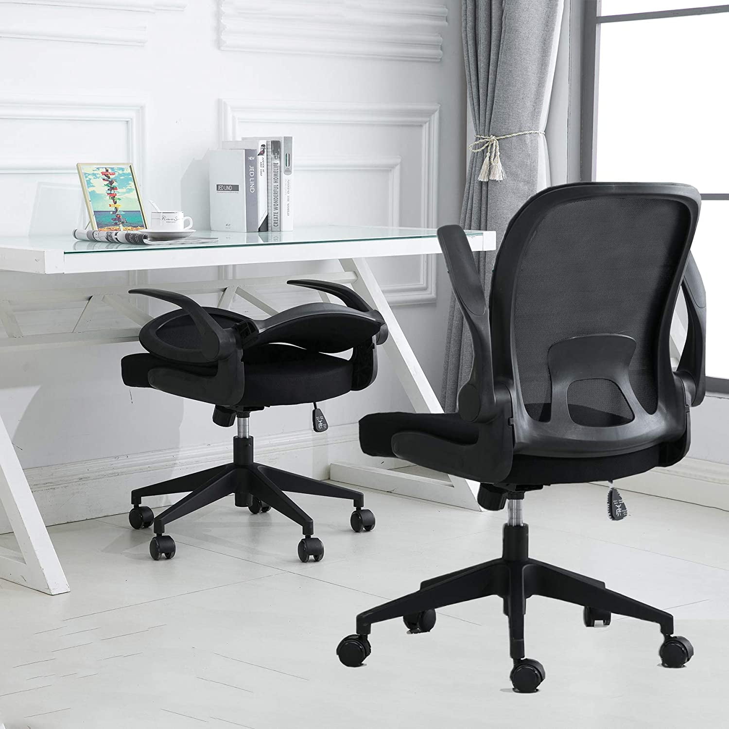 IPKIG Foldable Office Chair - Home Office Desk Chairs with Flip-Up Arms ...
