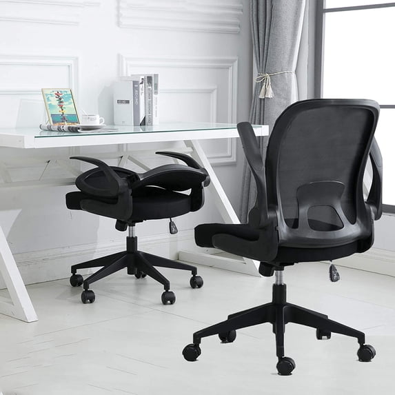 IPKIG Foldable Office Chair - Home Office Desk Chairs with Wheels and Flip-Up Arms - Foldable Backrest Mesh Computer Chair Adjustable Swivel Rolling Home Executive (White)