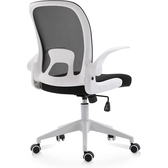 IPKIG Foldable Office Chair - Home Office Desk Chairs with Wheels and Flip-Up Arms - Foldable Backrest Mesh Computer Chair Adjustable Swivel Rolling Home Executive (White)