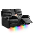 thumbnail image 1 of IPKIG LED Manual Reclining Loveseat for RV, Faux Leather Upholstered Sofa with Center Console, 2 Cup Holders & Storage Pockets, Black, 1 of 9