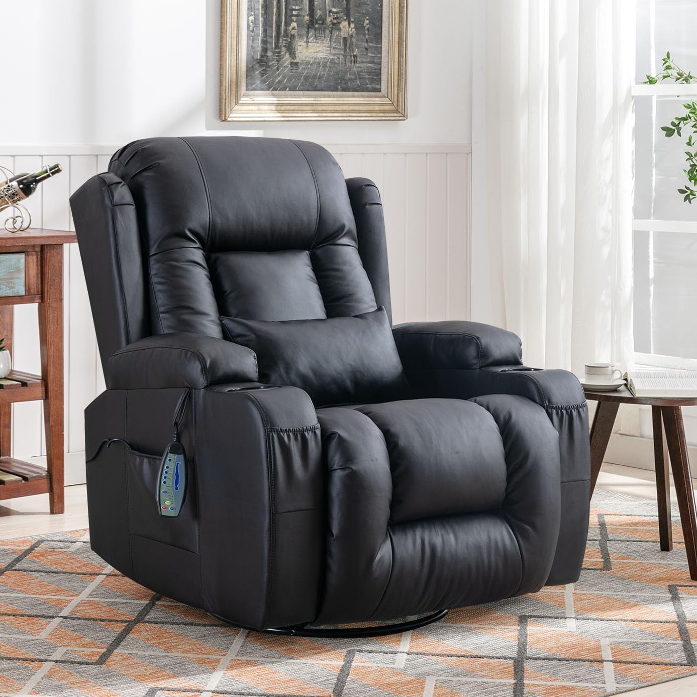 Free Shipping IPKIG Ergonomic Massage Recliner with Heat Swivel Rocker Manual Glider Cup Holders 4 Pockets Remote Black Walmart Walmart