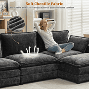 IPKIG 77.6 Modular Sectional Sofa, L Shaped Couch Set for Living Room Comfy Cloud Couch with Movable Ottoman, Extra Deep Seat Sofa Sleeper with Pillows