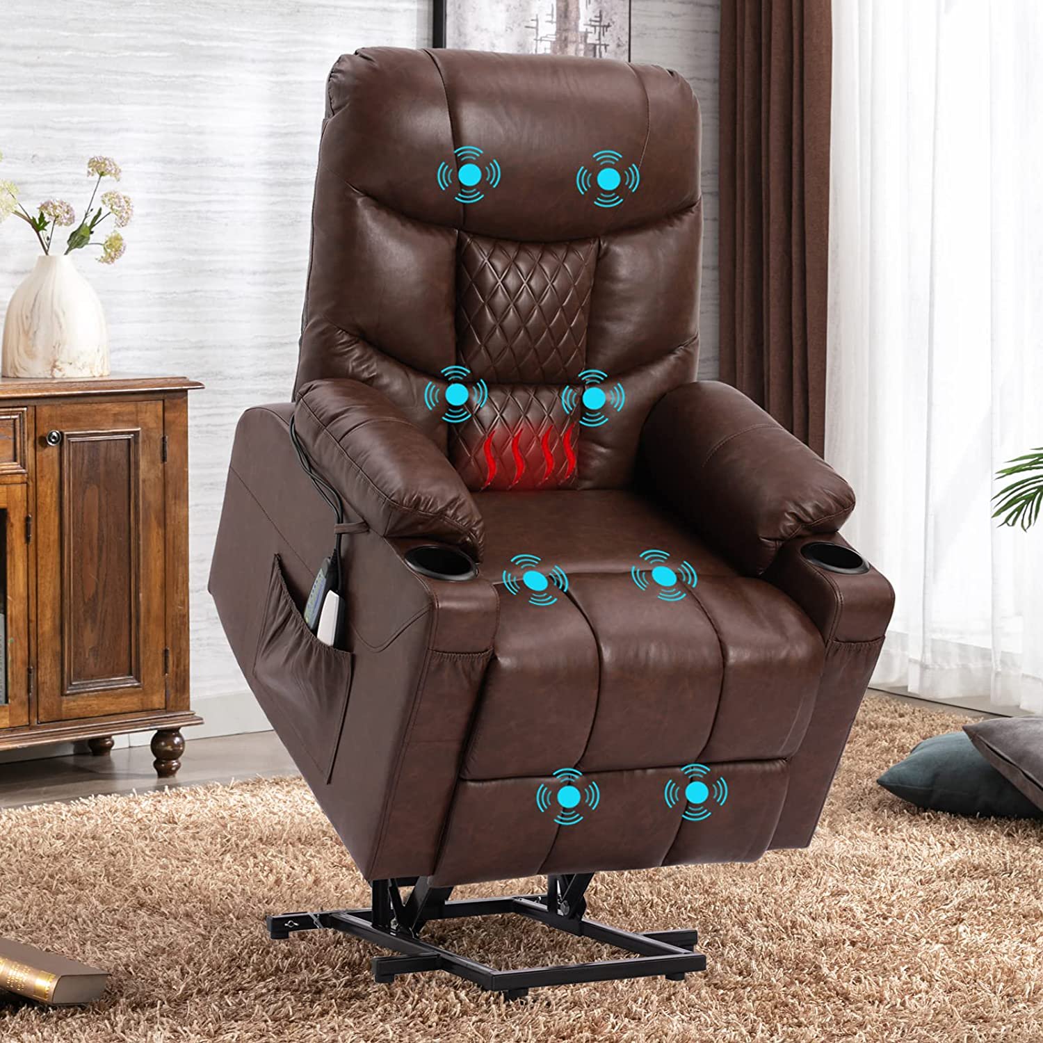 IPKIG Power Lift Recliner Chairs for Elderly with Massage u0026 Heating,  Leather Sleeper Chair Sofa Recliners for Living Room, Comfy Home Theater  Seat Infinite Position/Cup Holders/USB Port/Free Pillow - Walmart.com