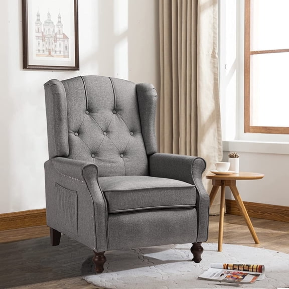 IPKIG Manual Tufted Push Back Recliner Chair with Massage and Heat, Gray Upholstered Sofa with Side Pockets