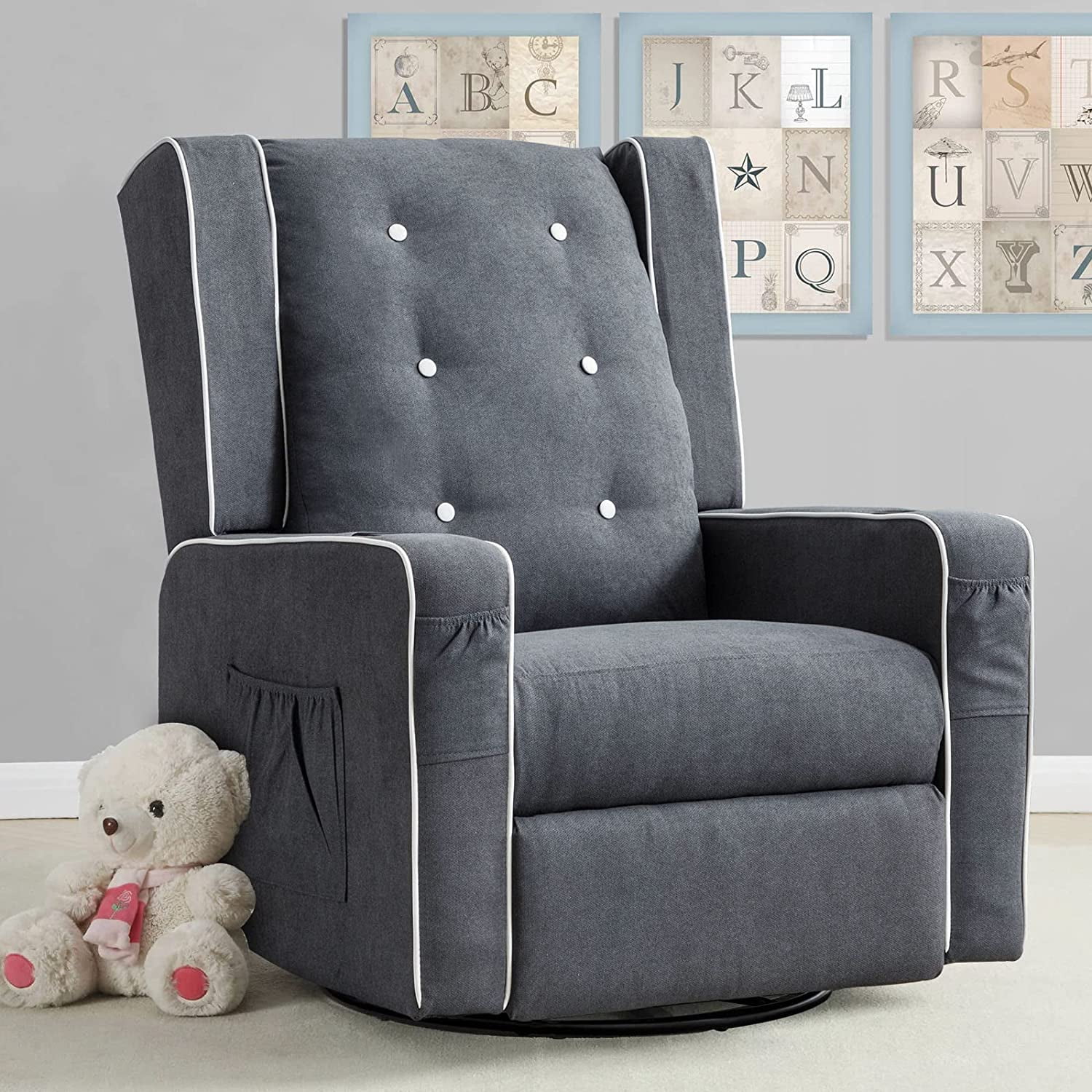 IPKIG Upholstered Glider Chair for Nursery, Swivel Rocking Recliner