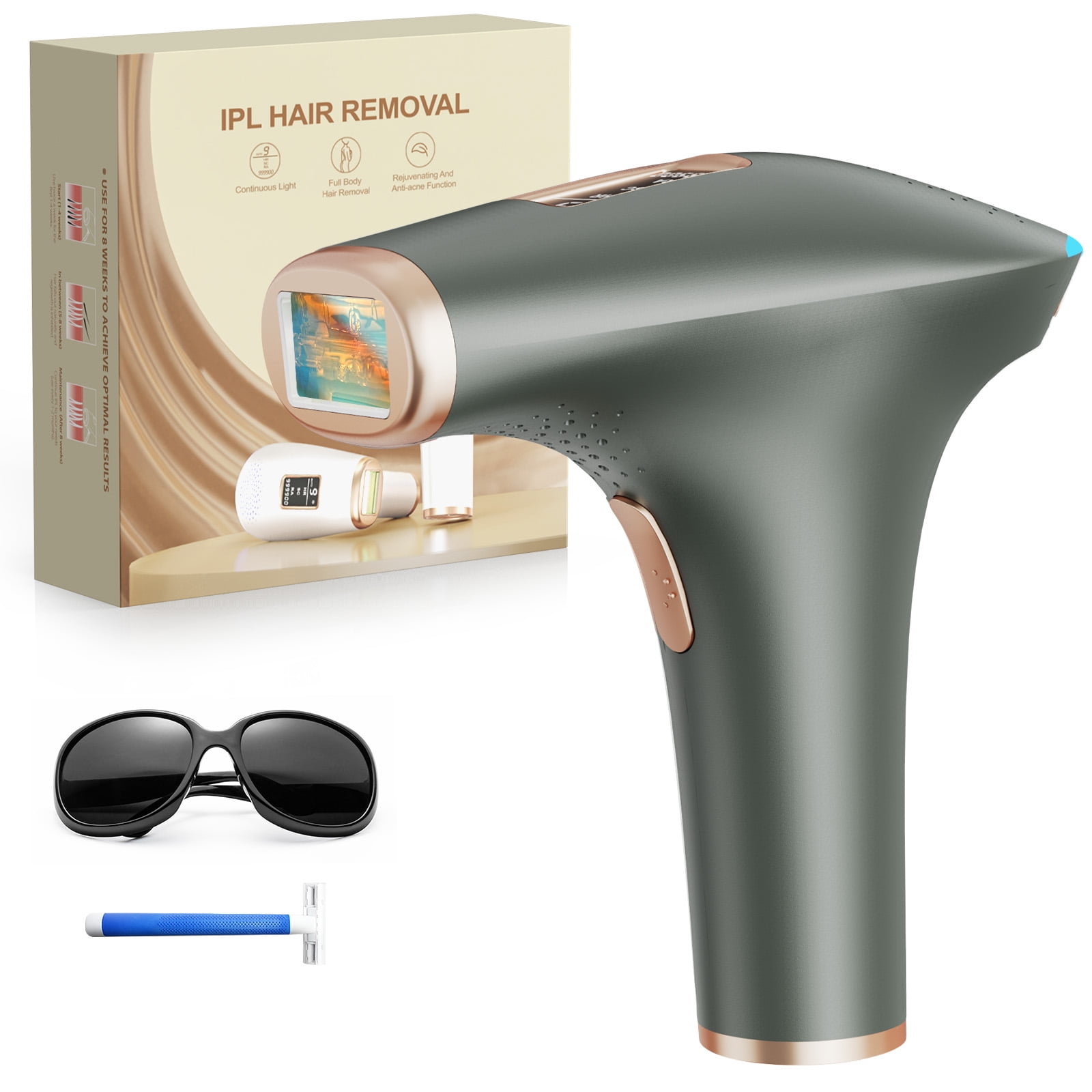 IPL Laser Hair Removal for Women and Men,JOOYEE 3 in 1 at Home 999900 Flashes Permanent Painless Hair Remover Device for Body Face Bikini Bikini Line - Gray