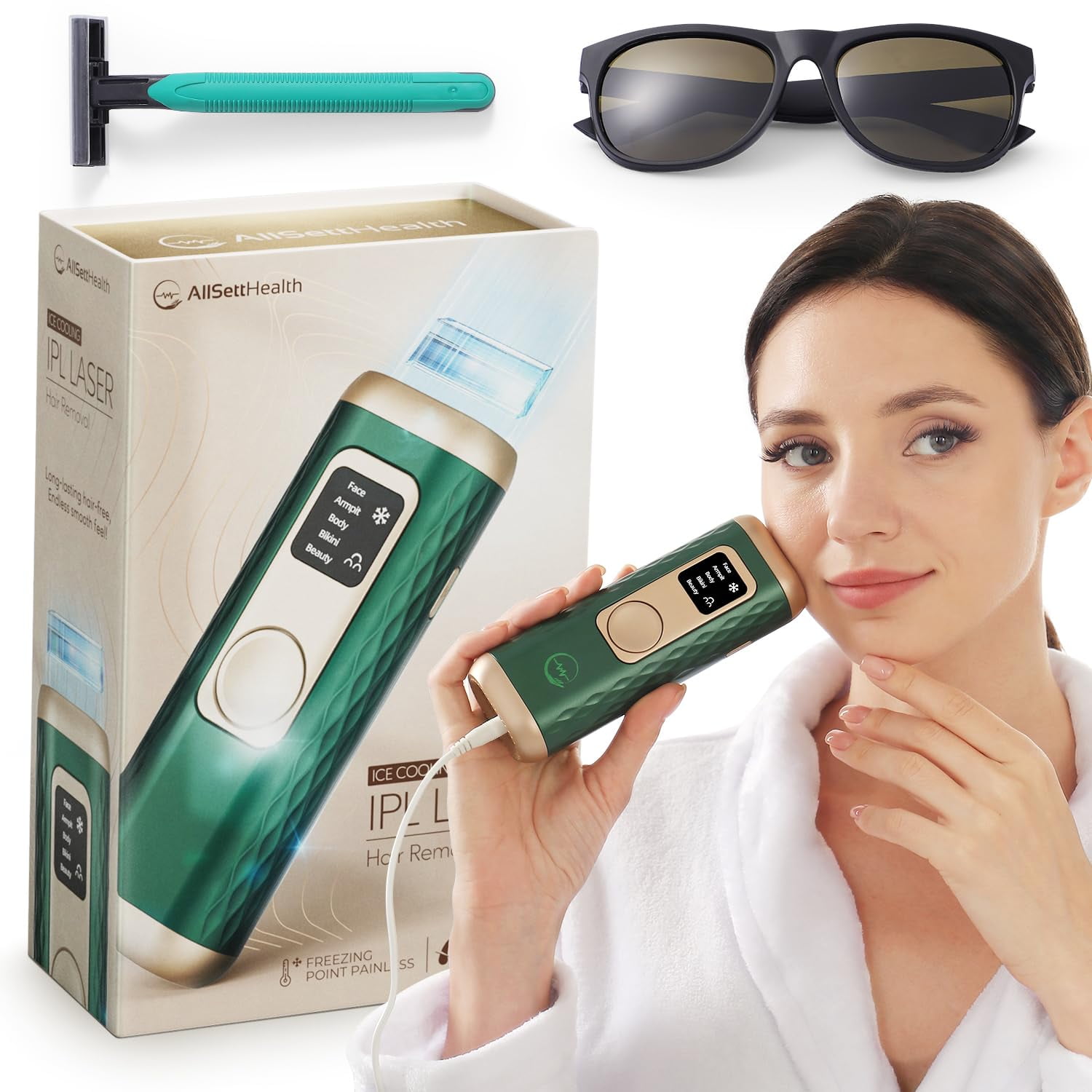 IPL Laser Hair Removal for Women & Men with 40F Cooling Technology | 5 Modes LCD Screen for Painless Face & Body Treatments C80