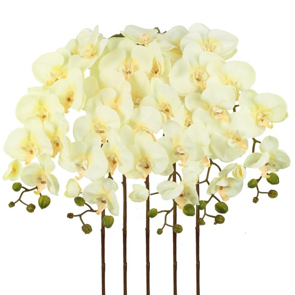 IPOPU 40.16" Champagne Orchid Artificial Flowers 5PCS Look Real Faux Orchids Long Stem Fake Orchid Stems Phalaenopsis for Tall Vase for Bridal Shower Home Party Wedding Decoration (Champagne) Y102