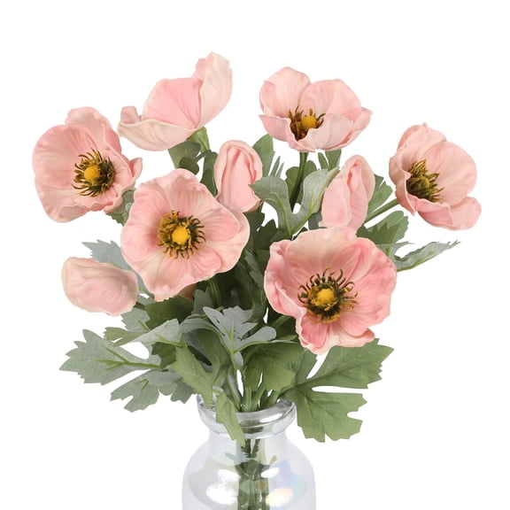 IPOPU 6pcs Pink Artificial Poppy Flowers Real Touch Faux Poppy Flowers Fake Poppies with Stems for Floral Arrangements Home Wedding Dining Table Party Garden Decoration(Pink) C113