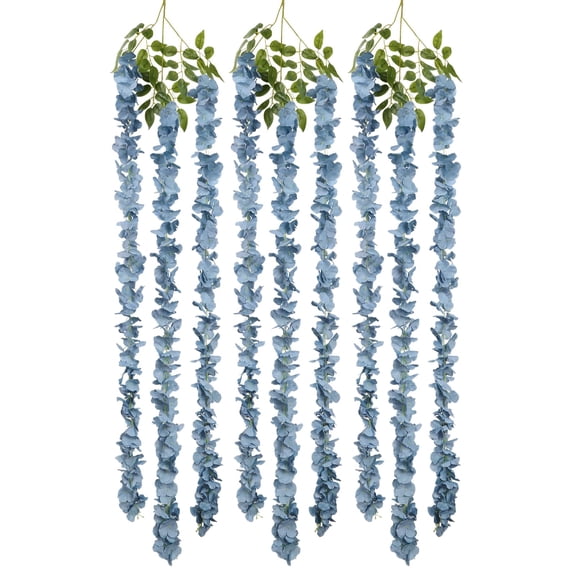 IPOPU Dusty Blue Wisteria Hanging Flowers Garland 6.4FT Wisteria Garland Hanging Flowers for Decoration for Wedding Arch, Backdrop, Garden Party Decor, 3 PCS (Dusty Blue) Y101