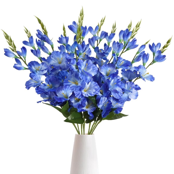 IPOPU Royal Blue Gladiolus Artificial Flowers 10PCS 30in Silk Fake Gladiolus Flowers for Wedding Home Party Floral Arrangement Centerpiece Table Decoration(Royal Blue) Y102