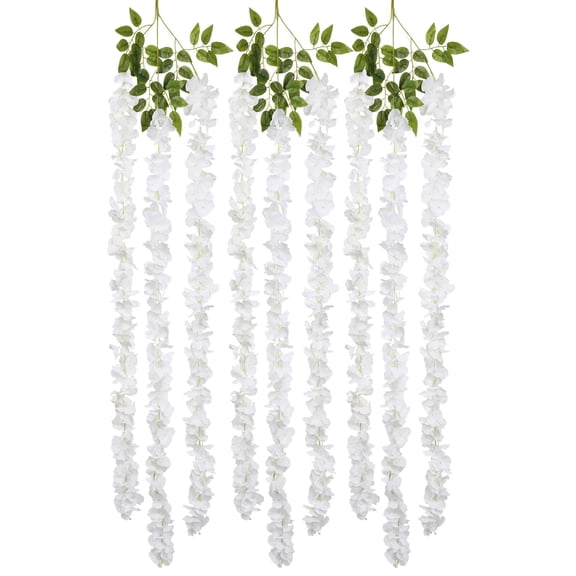 IPOPU White Wisteria Hanging Flowers Garland 6.4FT Wisteria Garland Hanging Flowers for Decoration for Wedding Arch, Backdrop, Garden Party Decor, 3 PCS (White) C113