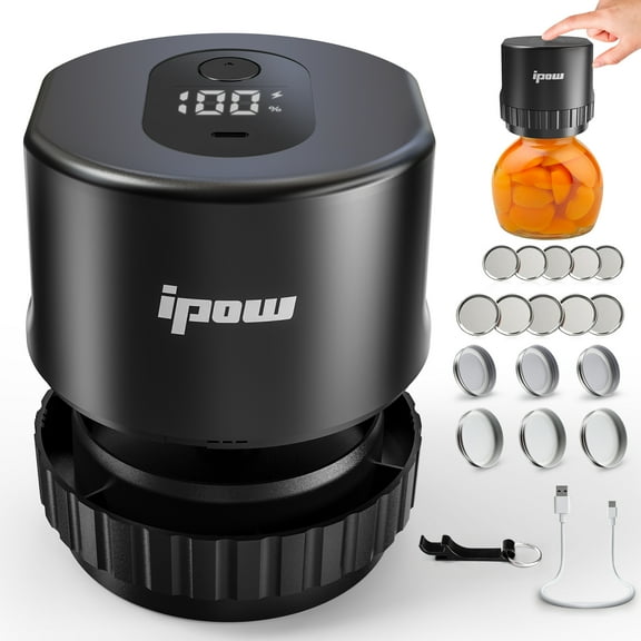 IPOW Electric Mason Jar Vacuum Sealer Kit for Wide Mouth & Regular Mouth Mason Jars with Lids, Covers for Food Storage