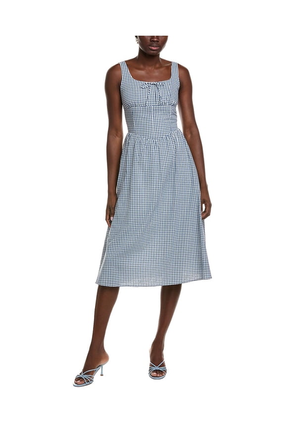 womens Gingham Midi Dress, m, Blue