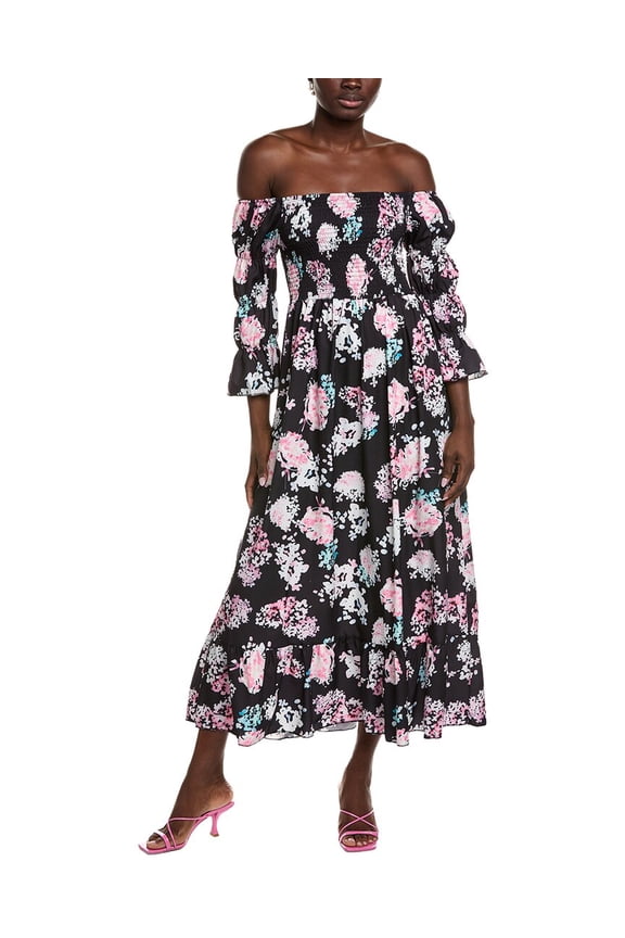 womens  Off-The-Shoulder Midi Dress, l, Black