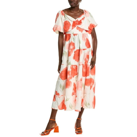 IPPONELLI womens  Tiered Midi Dress, m, Orange