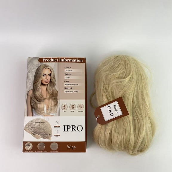IPRO Wigs,24" Long Natural Blonde Middle Part Layered Wig Synthetic Hair Wig for Daily Use Party Cosplay