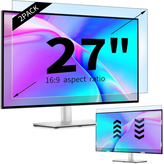 IPROKKO 2 Pack 27 inch Anti-Blue Light monitor Screen Protector for 16:9 Widescreen,Removable Anti Glare Blue Light Blocking Screen Filter，LED PC Anti-UV Eye Protection Filter Film
