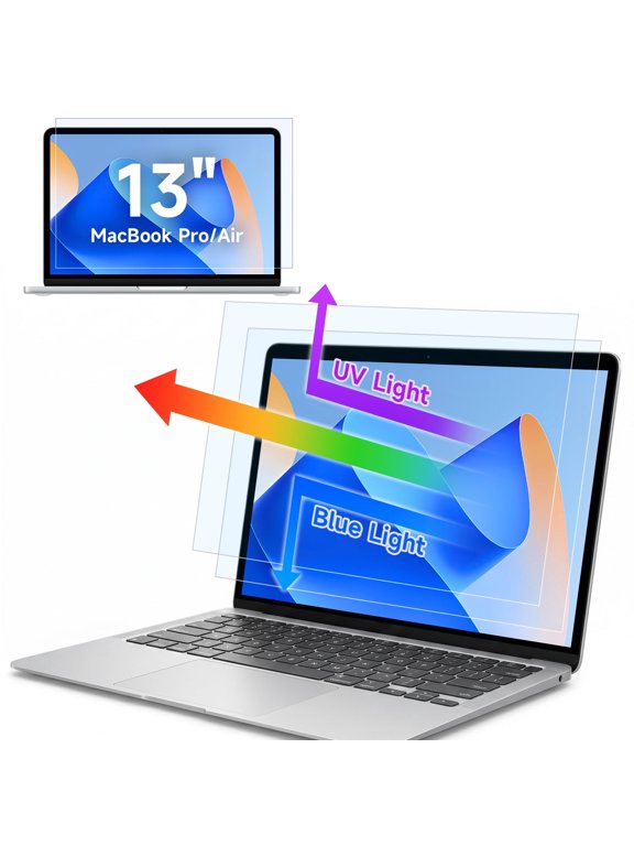 2 Pack Anti Blue Light Screen Protector for MacBook Pro 13 Inch(2016-2022,M1,M2)&MacBook Air 13In(2018-2021,M1), 13.3" Mac Laptop Glare Filter Uv Blocker Shield Cover Eye Protection Film