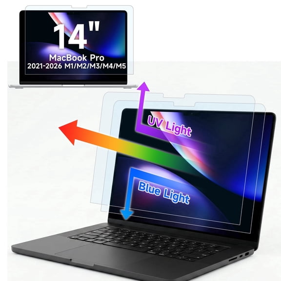 IPROKKO 2 Pack Anti Blue Light Screen Protector for Macbook Pro 14 inch (2021-2026, M1, M2, M3, M4, M5), Anti Glare Matte Light UV Blocker Eye Protective Compatible with Mac Pro 14.2" Laptop