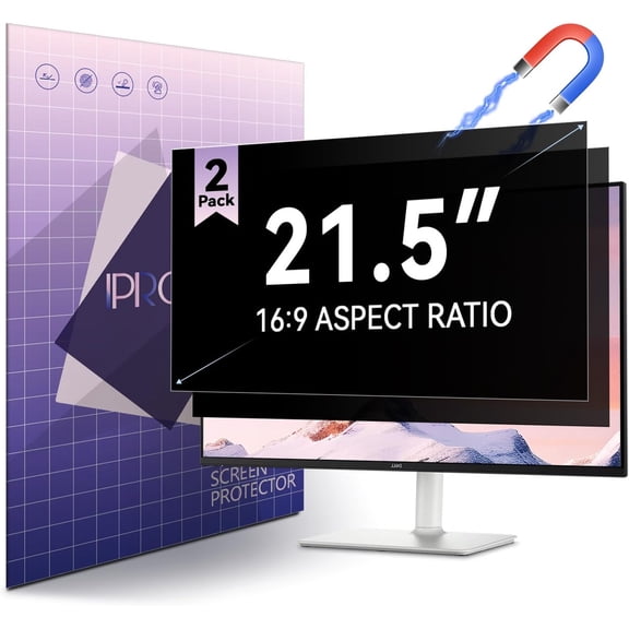 IPROKKO 2PCS 21.5in Magnetic Privacy Screen for 16:9 Computer Monitor, Snap-On Removable Matte Anti Glare Blue Light Spy Filter Screen Cover Private Shield for Desktop PC, Support Curved Monitor