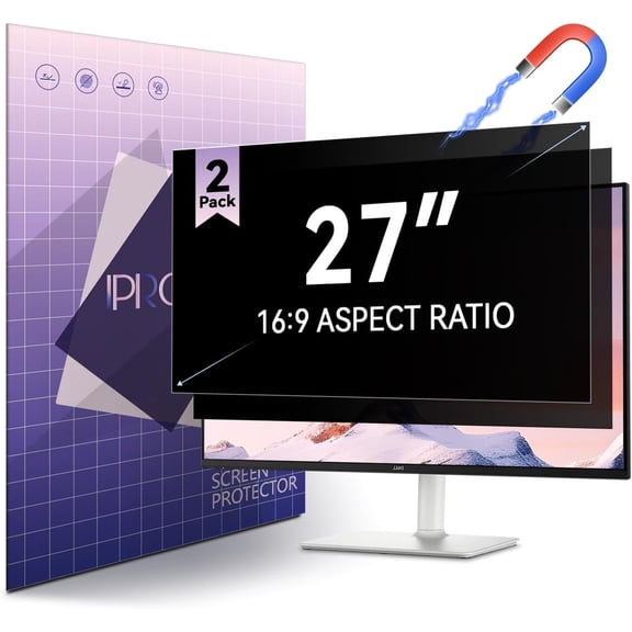 IPROKKO 2PCS 27in Magnetic Privacy Screen for 16:9 Computer Monitor, Snap-On Removable Matte Anti Glare Blue Light Spy Filter Screen Cover Private Shield for Desktop PC [Support Curved Monitor]