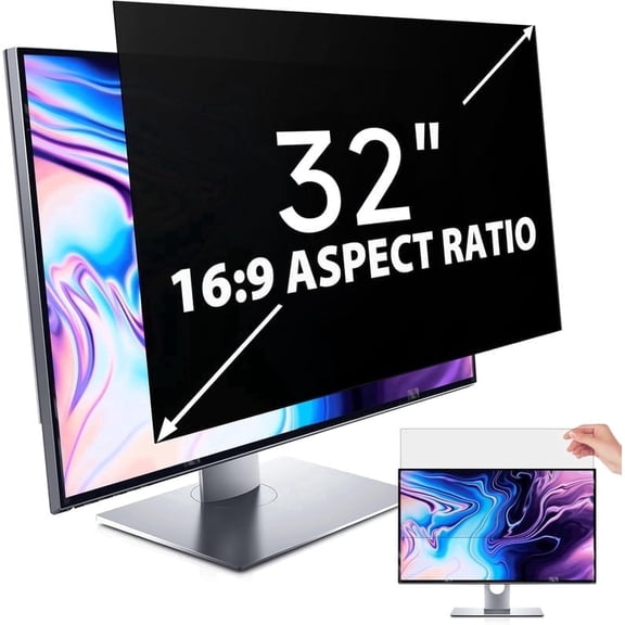 IPROKKO 32 Inch Computer Privacy Screen Filter for Monitor 16:9 Aspect Ratio, Anti Blue Light Glare Removable Protective Film, HD Monitor Privacy Screen