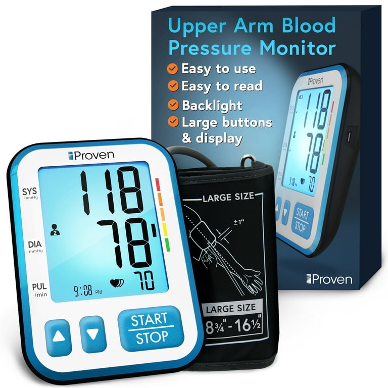 IPROVEN Upper Arm Blood Pressure Cuff, Easy to Use, Large Display with  Backlight, Large Cuff Adjustable 8¾ - 16½ inch, Automatic & Accurate Blood