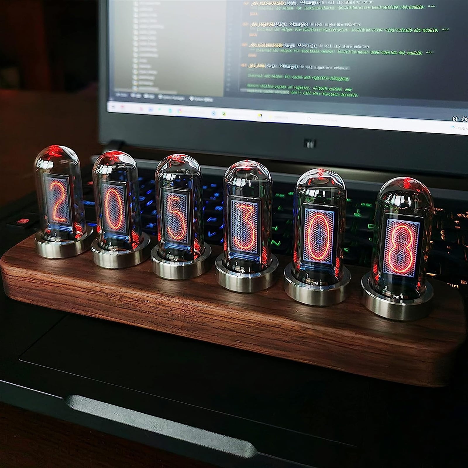 IPS Nixie Clock 12+1 Dial Styles 5 Functions+1 Effect Black Spades Wood ...