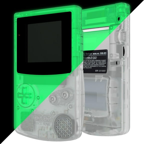 IPS Ready Upgraded eXtremeRate Glow in Dark - Green Replacement Shell Full Housing Cover & Black Screen Lens for Gameboy Color – Fit for GBC OSD & Regular IPS & Standard LCD – No Console & IPS Screen
