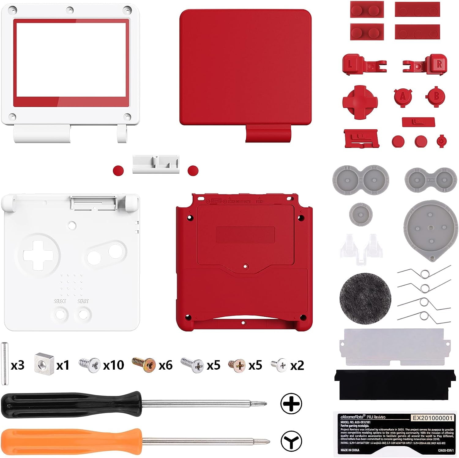 Gameboy Custom Shell IPS Ready Upgraded eXtremeRate Passion Red & White Soft Touch Custom ...