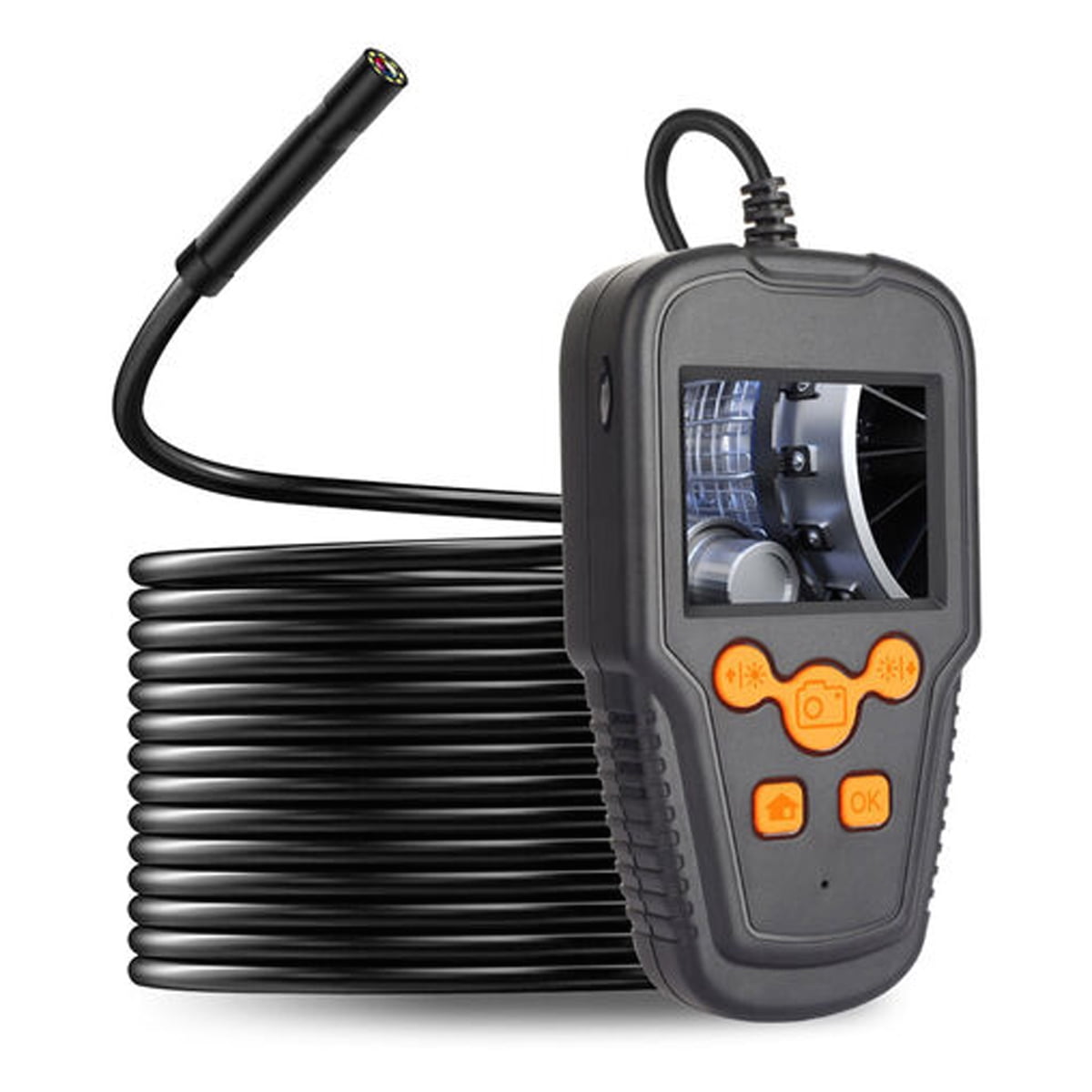 IPS Screen Borescope, High Resolution Flexible Semi-Rigid Cord, Adjustable Led Light, Ergonomic Design For Wide Application In Automotive, Plumbing, And Household Maintenance