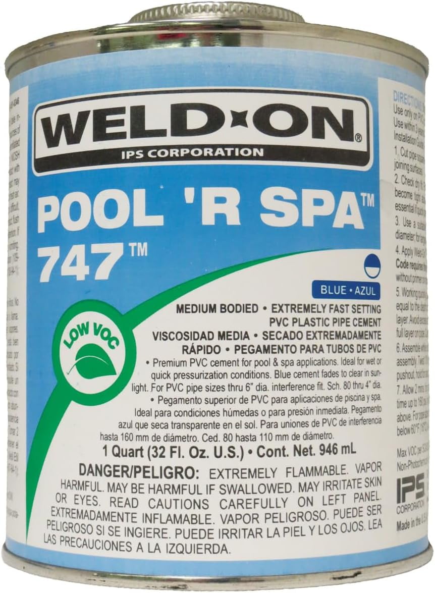 IPS Weld On 747 Pool 'R Spa PVC Cement Glue Pipe and Fittings, Blue,1 Quart, 10852