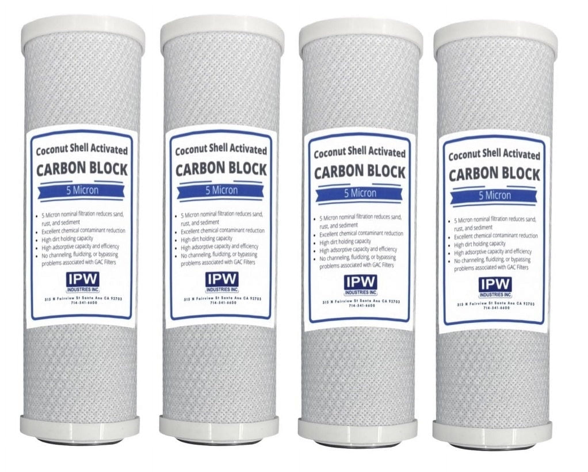 IPW Industries Inc - 4-Pack 10-Inch 5-Micron for Multi-Cartridge Whole House Water Filter with Solid Block Activated Carbon